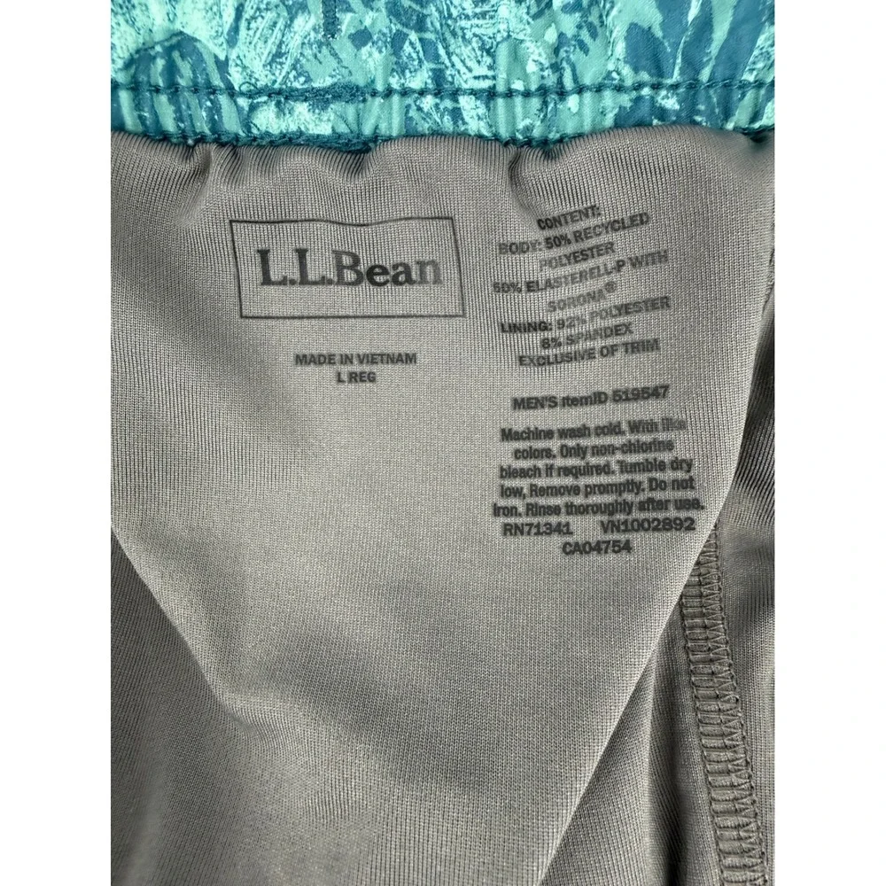 LL Bean Mens Large Teal Tropical Floral Swim Trunks Board Shorts 8 Inseam